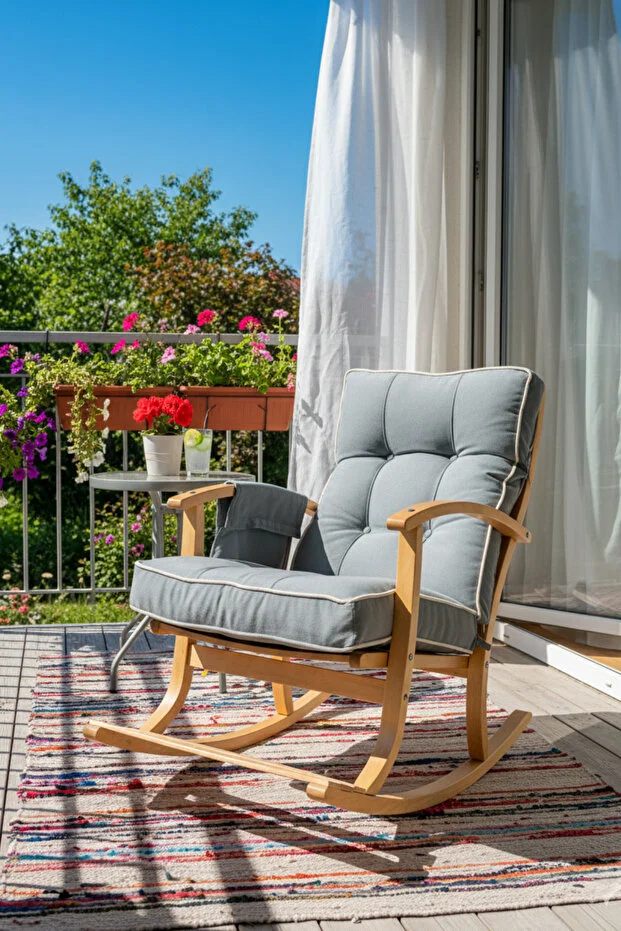 Ahşap Sallanır Koltuk Sallanan Sandalye TV Koltuğu Baba Koltuğu Çift Taraflı Minderli